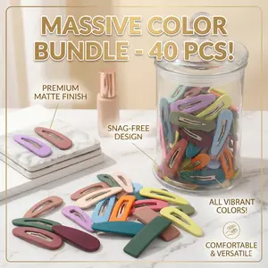 40Pcs Matte Snap Hair Clips for Women & Girls Cute Solid Candy Color Barrettes 5cm Premium Resin Plastic Hair Accessories SnapClip20A