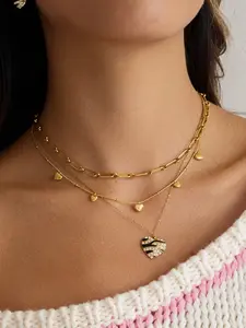 Women's Necklace Set, Oil-Drop Diamond Heart Pendant, Stainless Steel Plated, Waterproof Hypoallergenic Jewelry