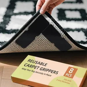 Rug Carpet Non Slip Grippers 8 count,  Double Sided Rug Pads Corner Gripper Tape for Area Rugs  Hardwood Floors,  Adhesive No  Removable Carpet Stickers