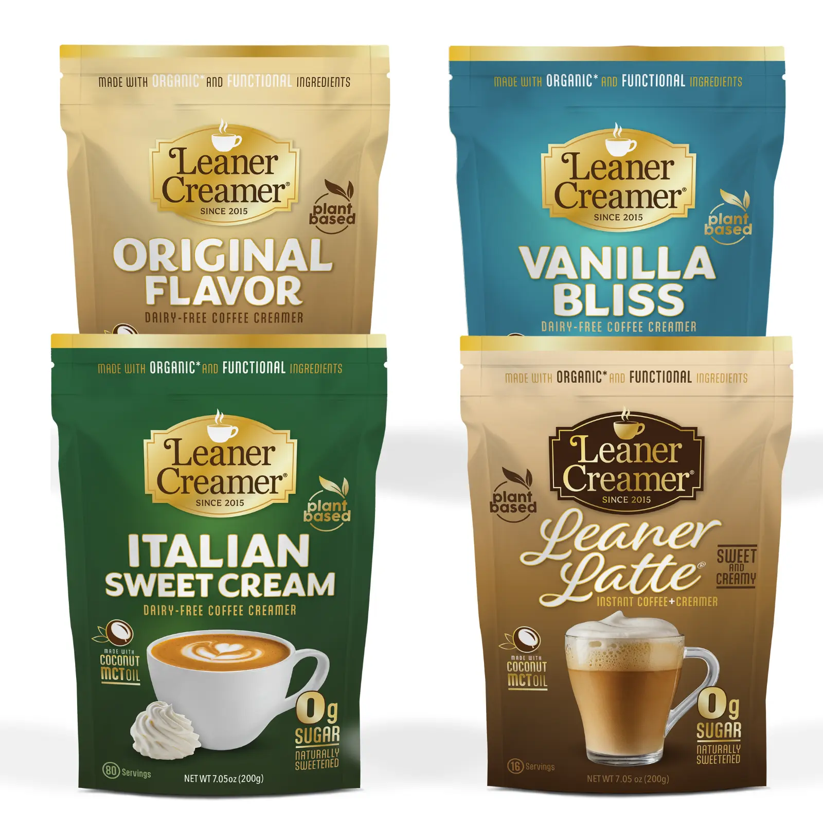 Leaner Cremer The Coffeehouse Bundle - Original Vanilla Bliss Italian Sweet Cream & Leaner Latte - Clean Label Formula - Dairy Free Plant Based - Organic Coconut Milk Powder - No Added Sugar 