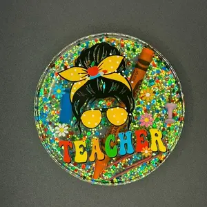 Custom Coasters - Teacher Design with Colorful Glitter and Crayon Graphic for Personalized Use