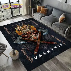 Viking Warrior Valkyrie Norse Mythology Flannel Area Rug - Oversized Soft Plush Mat for Living Room & Man Cave, Non-Slip Thick Nordic Pattern Home Decor for Viking Enthusiasts #VikingRug #NorseMythCarpet #NordicDecor #FlannelMat #NonSlipRug