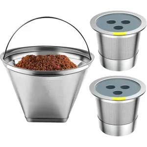 Stainless Steel Reusable Coffee Filter Compatible with Ninja Dual Brew Coffee Maker, Reusable Coffee Pods with 4 Cone Coffee Filters, Reusable k cups fit for Ninja CFP201 CFP301
