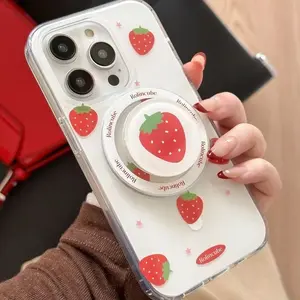 Magnetic shell strawberry sweet English phone case with magnetic strawberry holder for iPhone 11 12 13 14 15 16 promax