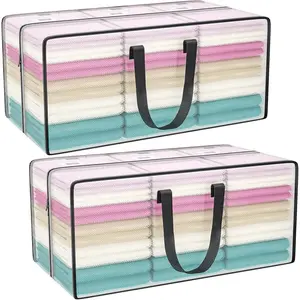 Clear Storage Bags with Zipper, Large Moving Bags Heavy Duty Extra Large, Plastic Storage Totes for Clothes, College dorm Packing Bag with Strong Handles