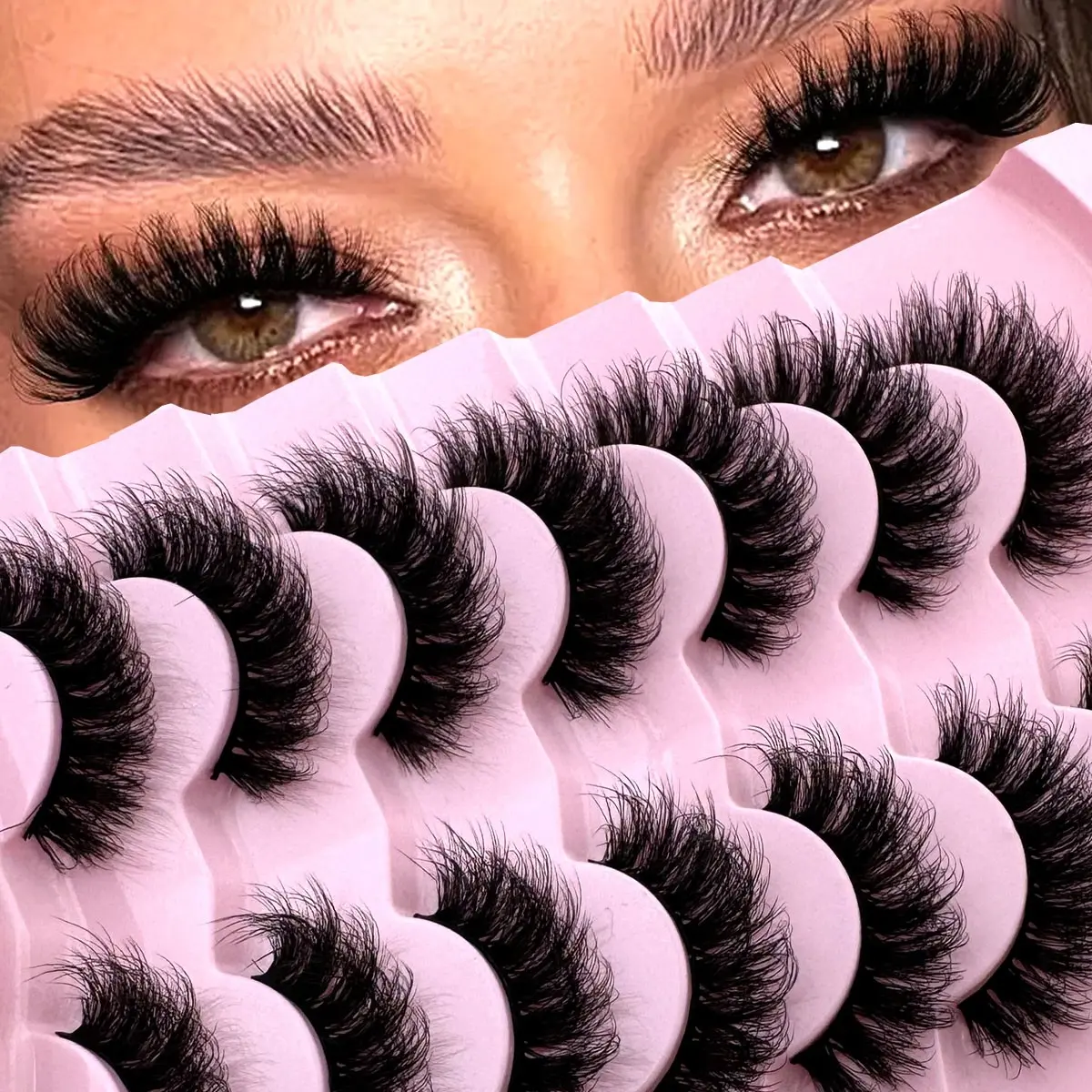 7 Pairs False Eyelashes Cat Eye Lashes Feline Lash Look Faux Mink Lashes, Synthetic Lashes, Volume Focused Lashes, Natural Look Fluffy Volumized Eyelashes Extension Natural Full False Eyelashes Travel Essentials Makeup Tools Strip Lashes Falsies Eyelashes