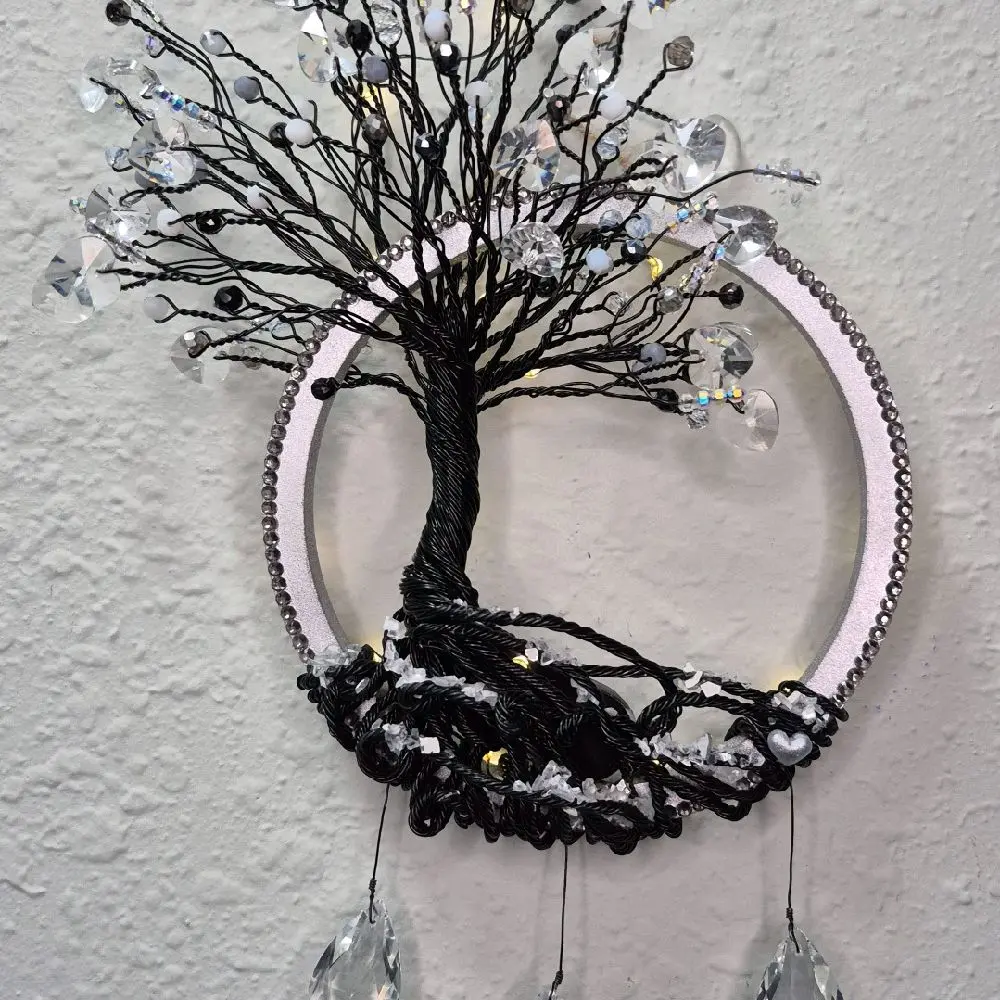 Black 6-in Glass Prism Heart Wire Tree of Life Wreath, Home Decor Hanging Home Supply