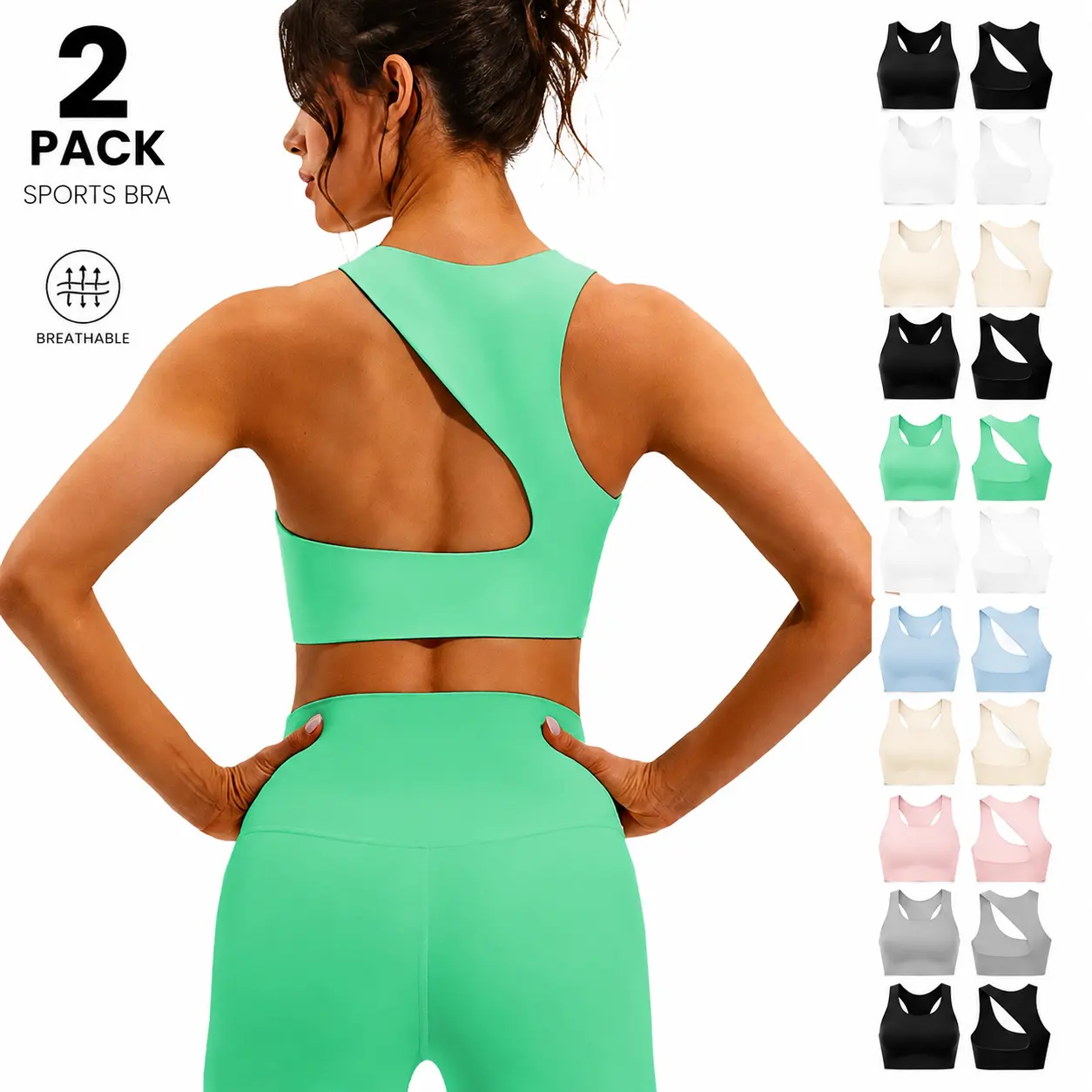 2-Pack Women's Open-Back Sports Bras High-Support Asymmetrical Workout Bras for Running Yoga Gym and Fitness,criss