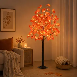 6FT Lighted Maple Tree Lamp, USB Powered Fall Decor with Remote, 8 Lighting Modes Artificial Maple Leaf Tree for Indoor Living Room, Bedroom, Halloween & Thanksgiving Decoration