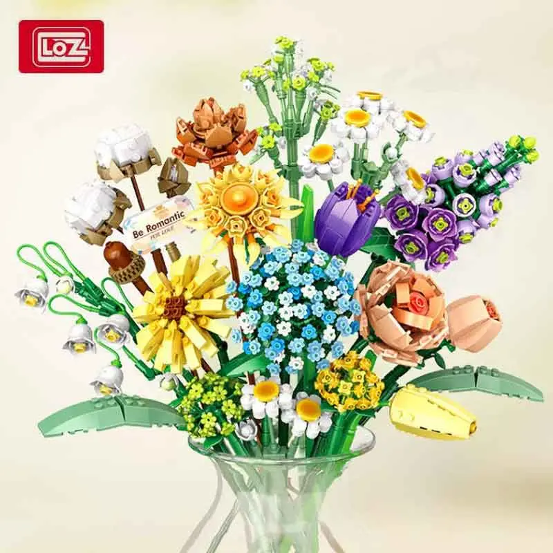 Flower Bouquet Building Block Toy, 1 Set DIY Artificial Eternal Flower, Small Particle Assembly Flower Bundle, Eternal Flower Ornament, Christmas Gift, DIY Fake Flowers, Decoration Items