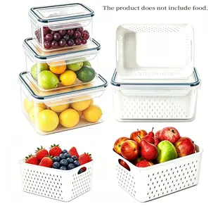 8-Piece Refrigerator Fruit Storage Set, 4 Preservation Boxes, 4 Draining Baskets, Detachable Filter Basket, Dishwasher-Safe