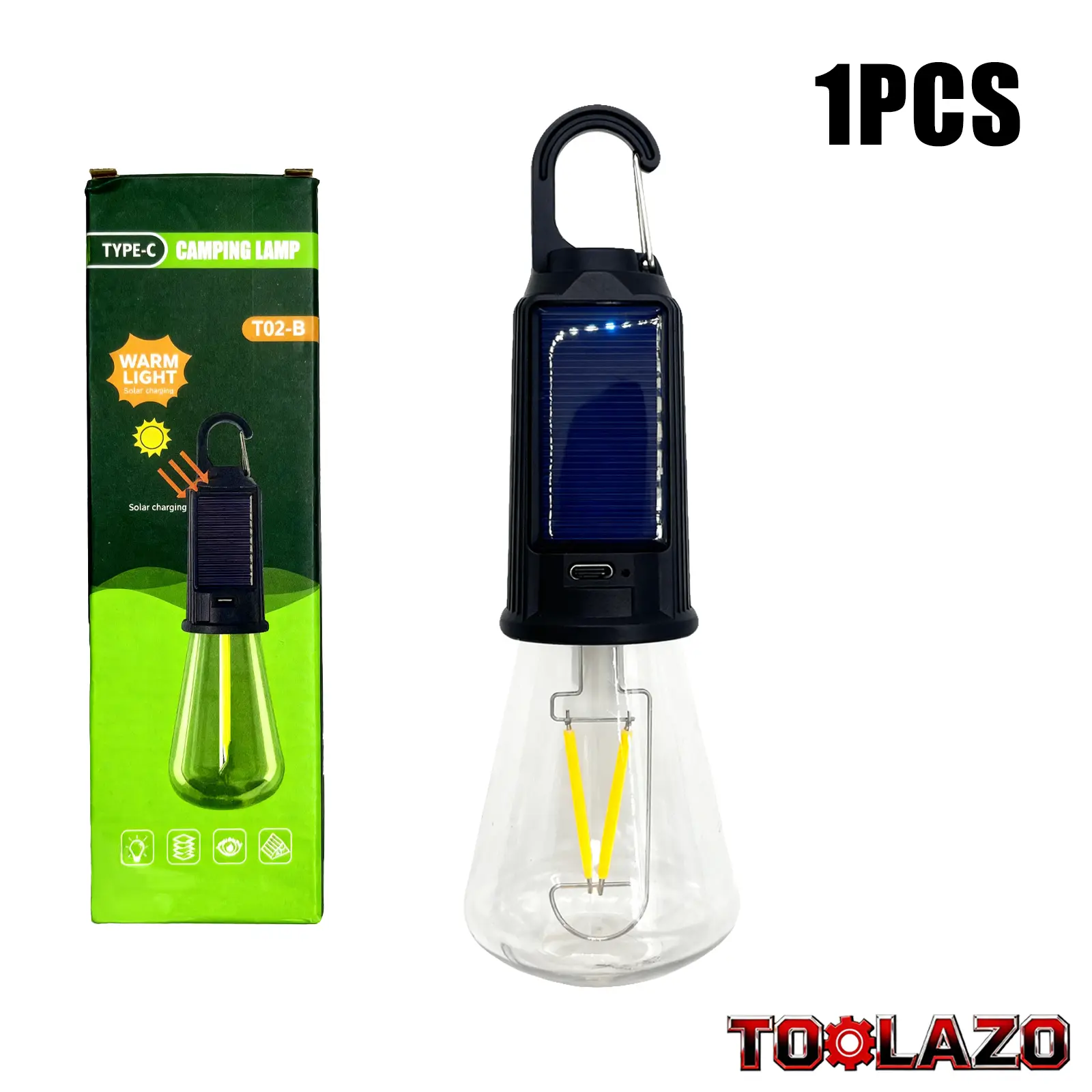 Solar Rechargeable Camping Lantern - Rugged, 3 Brightness Modes, Dual Fast Charging, Hands-Free Portable LED Tent Light with Hook, Waterproof for Hiking, Power Outage, Indoor Emergency Use, Emergency Lanterns, Flashlight Lantern
