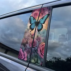 Cartoon Butterfly & Rose Pattern Car Decorative Sticker, Self Adhesive Car Window Decal, Car Exterior Decoration Accessories for Car, Wall, Window, Sticker For Cars