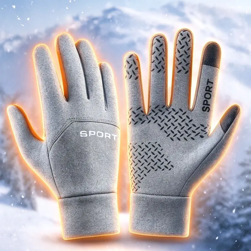 Men's Basic Everyday Plain Cotton Blend Fleece Fabric Gloves - Touchscreen Compatible, Extreme Warmth, Heat-Lock Fleece Lining, Anti-Slip, Waterproof, Windproof, Machine Washable, Cold Wash Option, Stretch Cuff, Ideal for Outdoor Activities & Daily Use