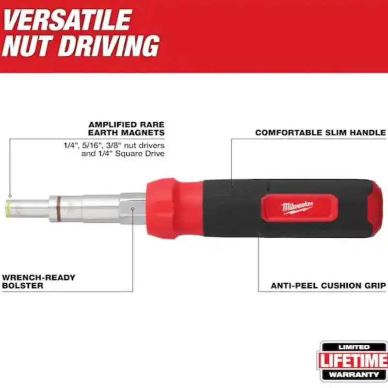 Milwaukee 9-in-1 Multi-Tip Nut Driver, Versatile 9-in-1 Nut Drivers for Hand Tool Applications, Multi-Tip Nut Drivers
