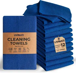 Royal Blue Cotton Cleaning Rags For Housekeeping - Trapos Paños De Limpieza Reutilizables - Kitchen Bar Shop Towel Dish Mop Wash Cloth For House - Reusable Washable Absorbent - 13"x13" 12 Pack