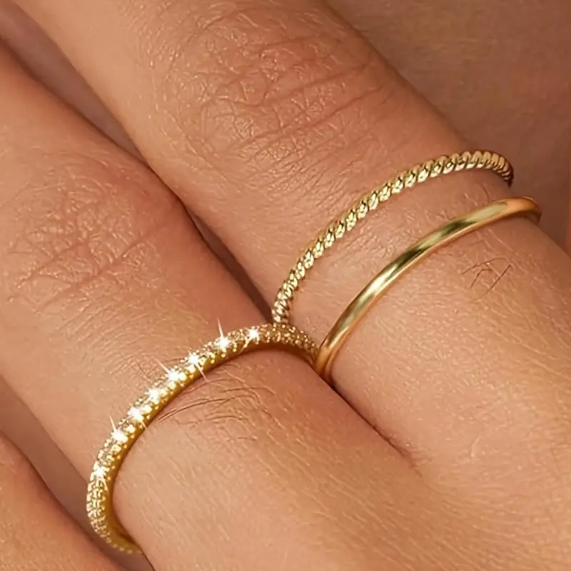 Rhinestone Ring (3pcs), Rhinestone Ring Set, Artificial Zircon Ring, Fashion Accessories for Women, Casual Jewelry for Party, Daily Clothing Decor, Jewelry for Birthday Gift, Stacking Rings, Stackable Rings Set, Beautiful Rings