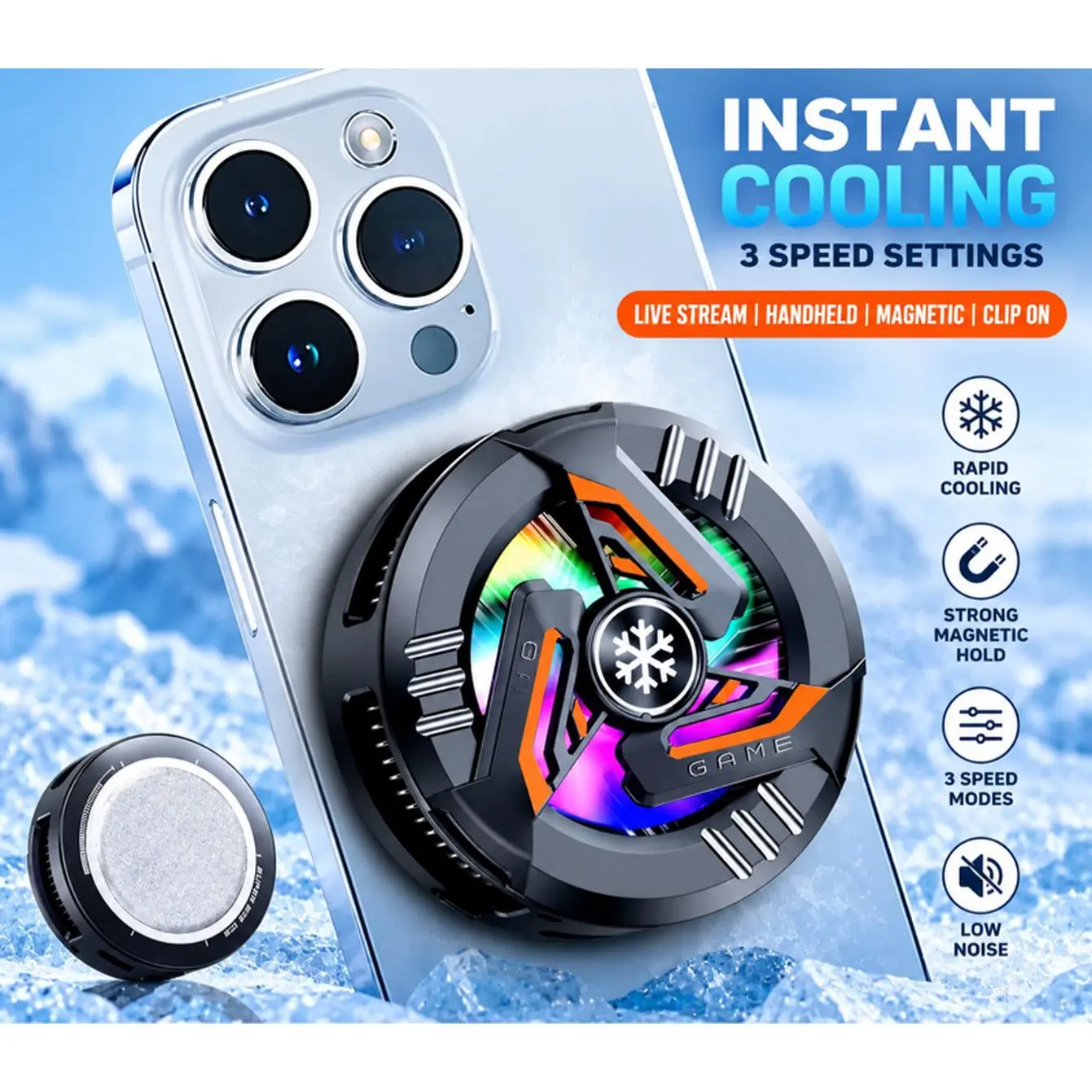 GT31 Semiconductors AI-Powered Instant Cooling Phone Mount with 3 Speed Settings & Magnetic Suction for Cross-Border 2026
