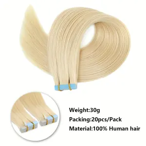 New 2025 Arrivals 20pcs Blonde 613 Straight Human Hair Tape-In Extensions, 30g Each - Versatile For All Women, 18-26 Inches