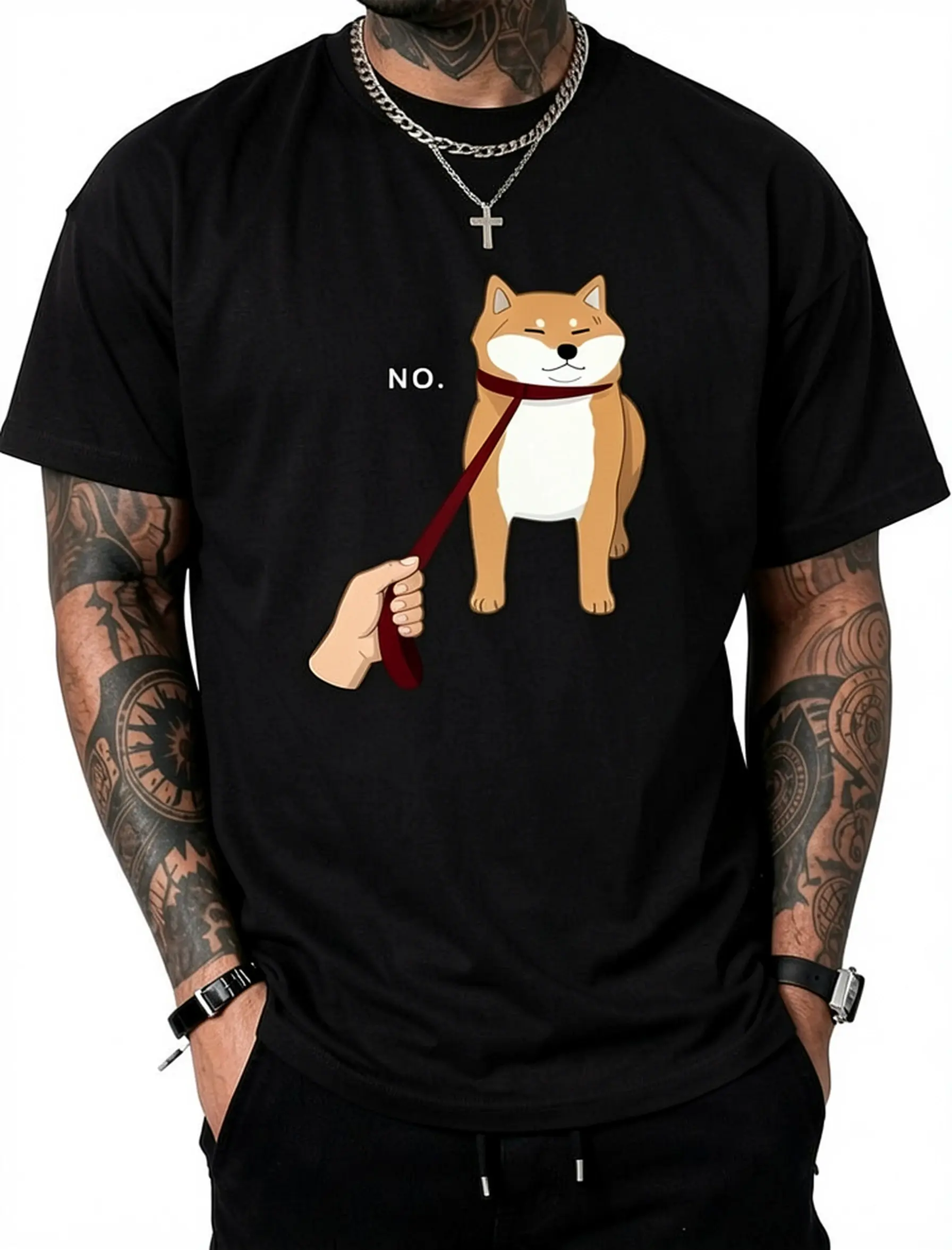 Men's Pure Cotton Cute Shiba Inu Doge Meme Graphic T-Shirt - Streetwear Casual Round Neck Short-Sleeve Top, Natural, Gifts for Men, Tshirt, Graphic T Shirts