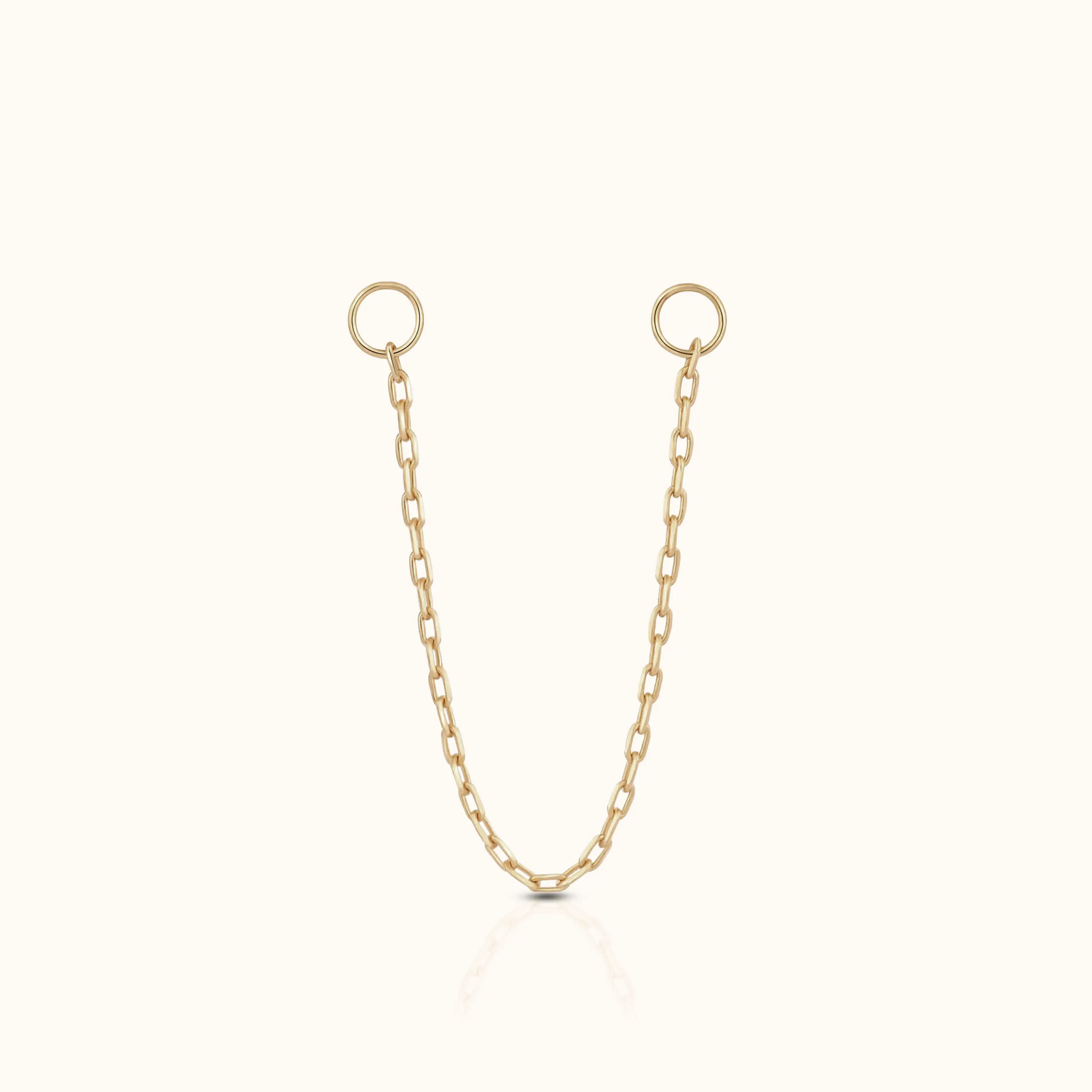 14K Solid Gold Single Stud Connector Chain Convertible Dangle Cable Chain For Double Piercings