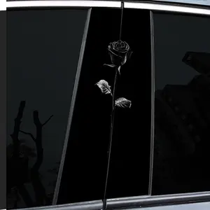 Set of 2. Black Rose Pattern Decal - High Gloss - Waterproof and Scratch Resistant - PVC - Sticker - Self Adhesive, Suitable for -b Rod - Door Post, etc. - Ideal for Vehicles - Wall and Window Glass Decor - Car Decorative Sticker