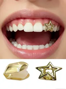 Hollow Star Tooth Jewelry with Unique Design, Bold Statement, Hip Hop Grillz Set, Simple Versatile Accessory, Street Hip Hop Style, Cosplay & Party Personality Tooth Cap, Unisex, Tooth Support