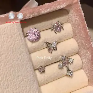 New pink ear bone stud with screw-on design, firework cut cochlear stud, butterfly earrings, stylish