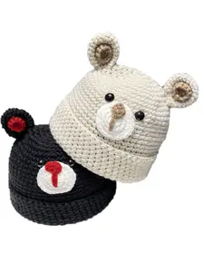 Autumn Winter Cute Versatile Japanese Hand-Knit Warm Bear Wool Hat, Unisex Cartoon Knitted Cap, Cozy and Stylish Accessories, Cute Beanie Hat