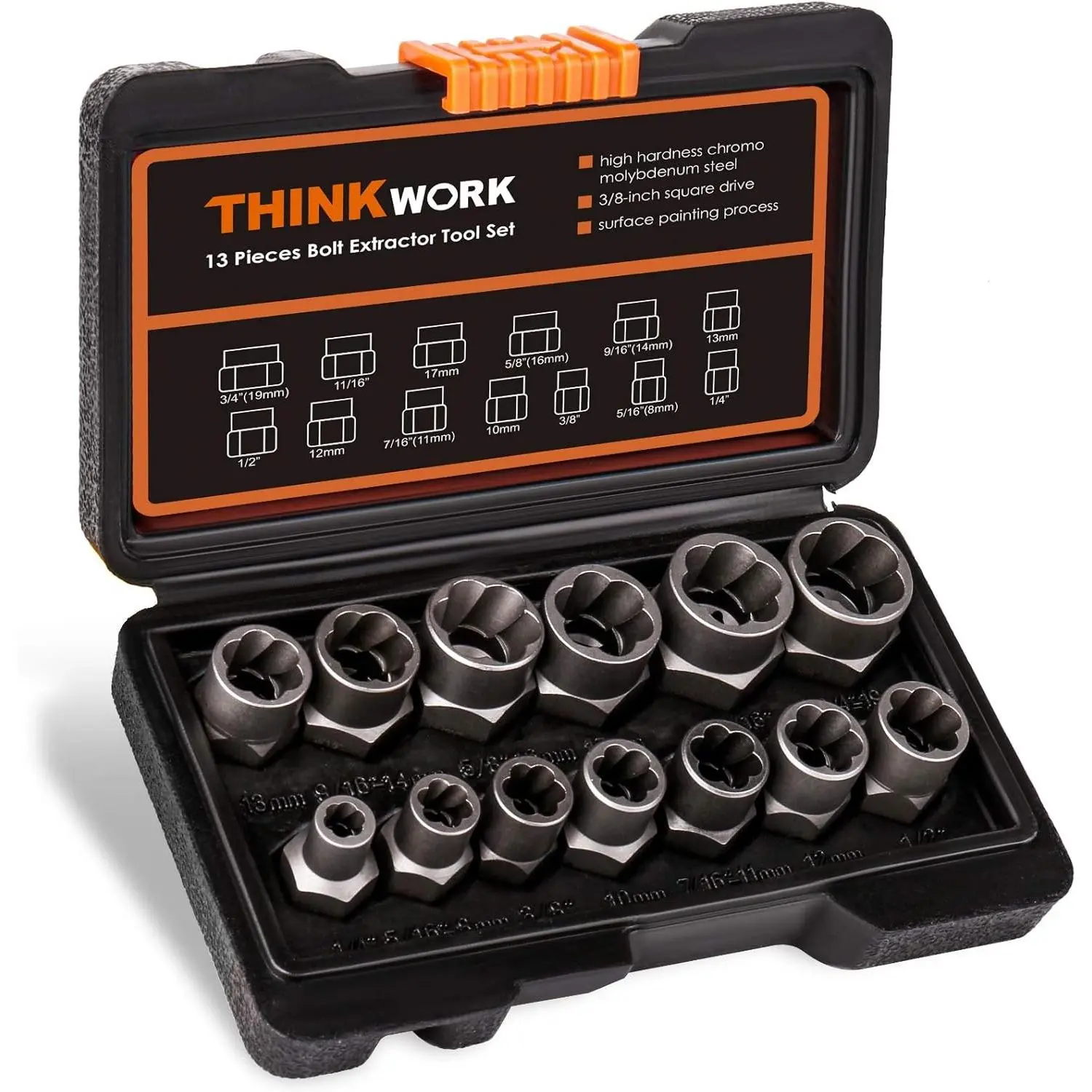 THINKWORK Bolt Extractor Kit, 13+1 Pieces Nut 13-Piece, 13-piece