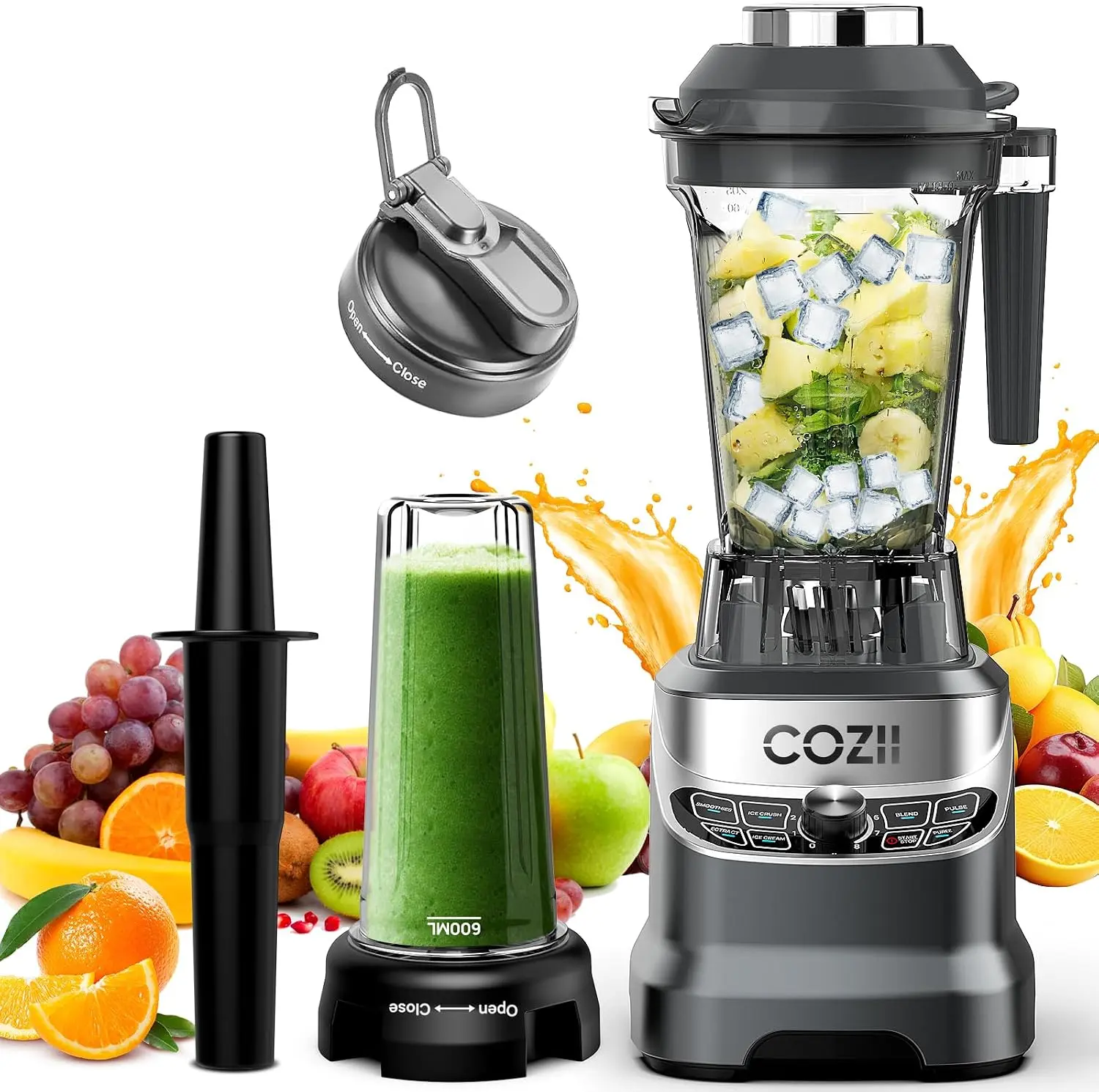 Sky Grey Professional 2000W Countertop Jug Blender, 64oz Pitcher & 21oz Cup, 8 Speeds & 7 Presets, Dishwasher Safe for Smoothies, Ice Crush, Nut Butter