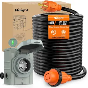 Nilight 30A 100FT Generator Extension Cord Power Inlet Box with Locking Connector 125/250V 7500W 10 Gauge STW ETL Listed 4 Prong L14-30P L14-30R Cable for RV Outdoor Use