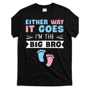 "Either Way It Goes I'm the Big Bro" Gender Reveal Graphic T-Shirt (ewi1487107-at) - Black, Shortleeve, Round Neck, Casual, Streetwear, Soft, Breathable, Oversized Unisex Menswear Top, Ideal Man Gift