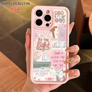 Christian Cross & Bible Verse Pattern Phone Case, Shockproof Phone Protective Cover, Phone Accessory Compatible with iPhone XR 11 12 13 14 15 16 Series, Casing Screen Protector Pink Cellphone Protection Silicone Smartphone