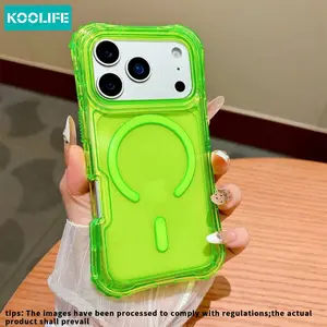 Koolife 1pc Neon Green MagSafe Phone Case for iPhone 17/16/15/14/13 Pro Max Plus, 3-in-1 Four-Corner Shockproof Matte Skin-Touch Protective Cover, Must-Have! Protector