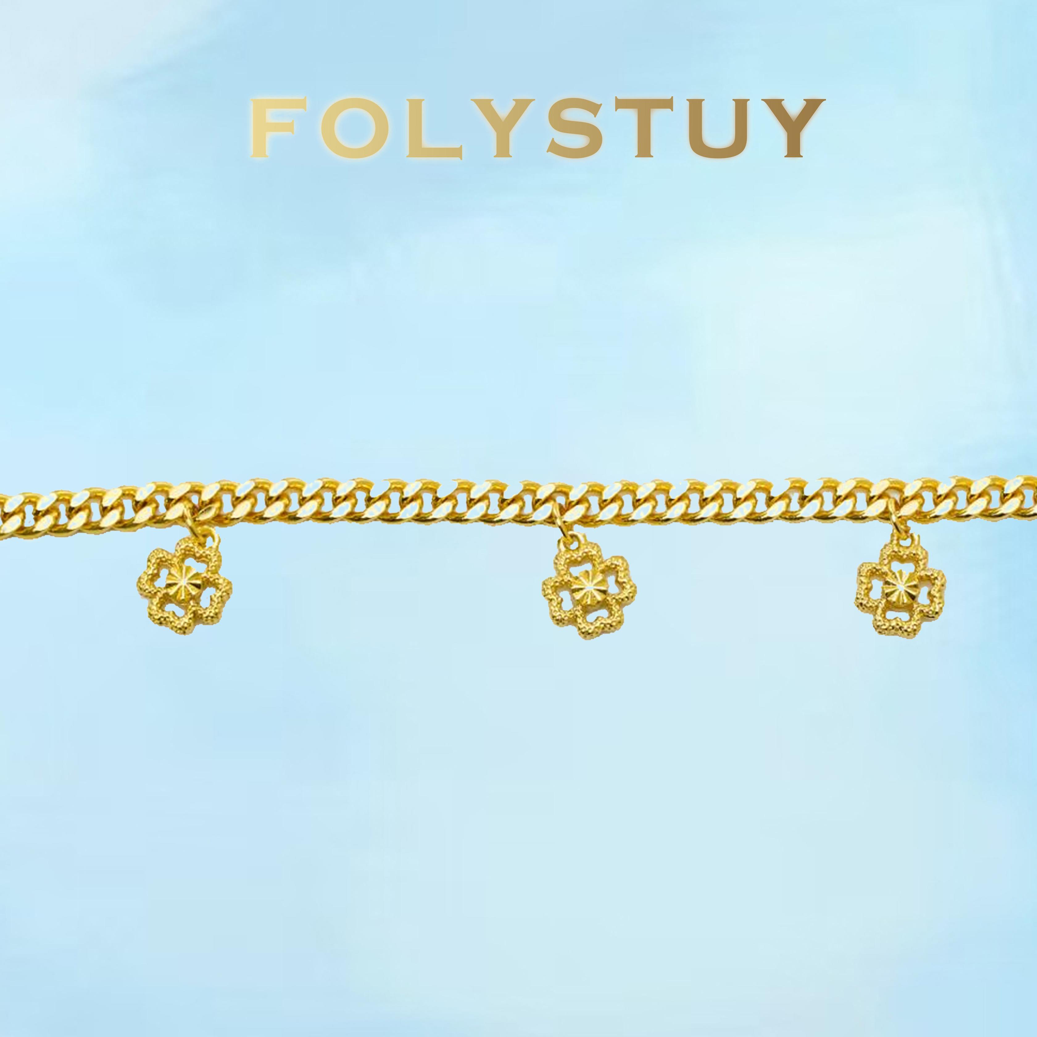 [FOLYSTUY (W163)]Cuban Link Chain Bracelet with Multiple Flower Charms, 0.2" Width 7.4" Length, Elegant Statement Wrist Bangle for Daily Wear & Gifting