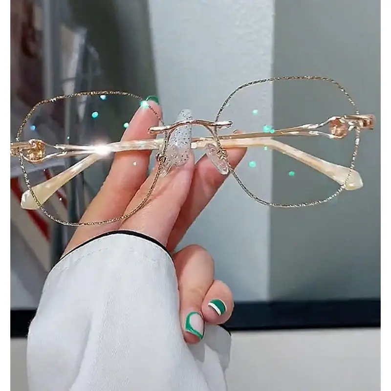 1pc Fashion HD Frameless Reading Glasses, Golden Anti-Blue Light Radiation Reading Glasses, For Seniors Reading Glasses-