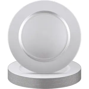 12 count 13 Inch Charger Plates Bulk Round Wedding Chargers Plastic Dinner Plates for Table Setting Wedding Party Decoration ( White)