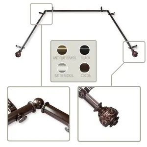 Central Design  0.8125 in. Harmony Bay Window Curtain Rod with Side Rod Extends Upto 20 to 36 in. & Center Rod Extends Upto 38 to 72 in., Cocoa, Adjustable Curtain Rods