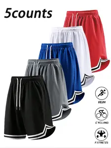 5-Pack Men's Summer Sports Basketball Shorts with Drawstring, Elastic Quick-Dry Running Gym Shorts, Fitted Athletic Wear