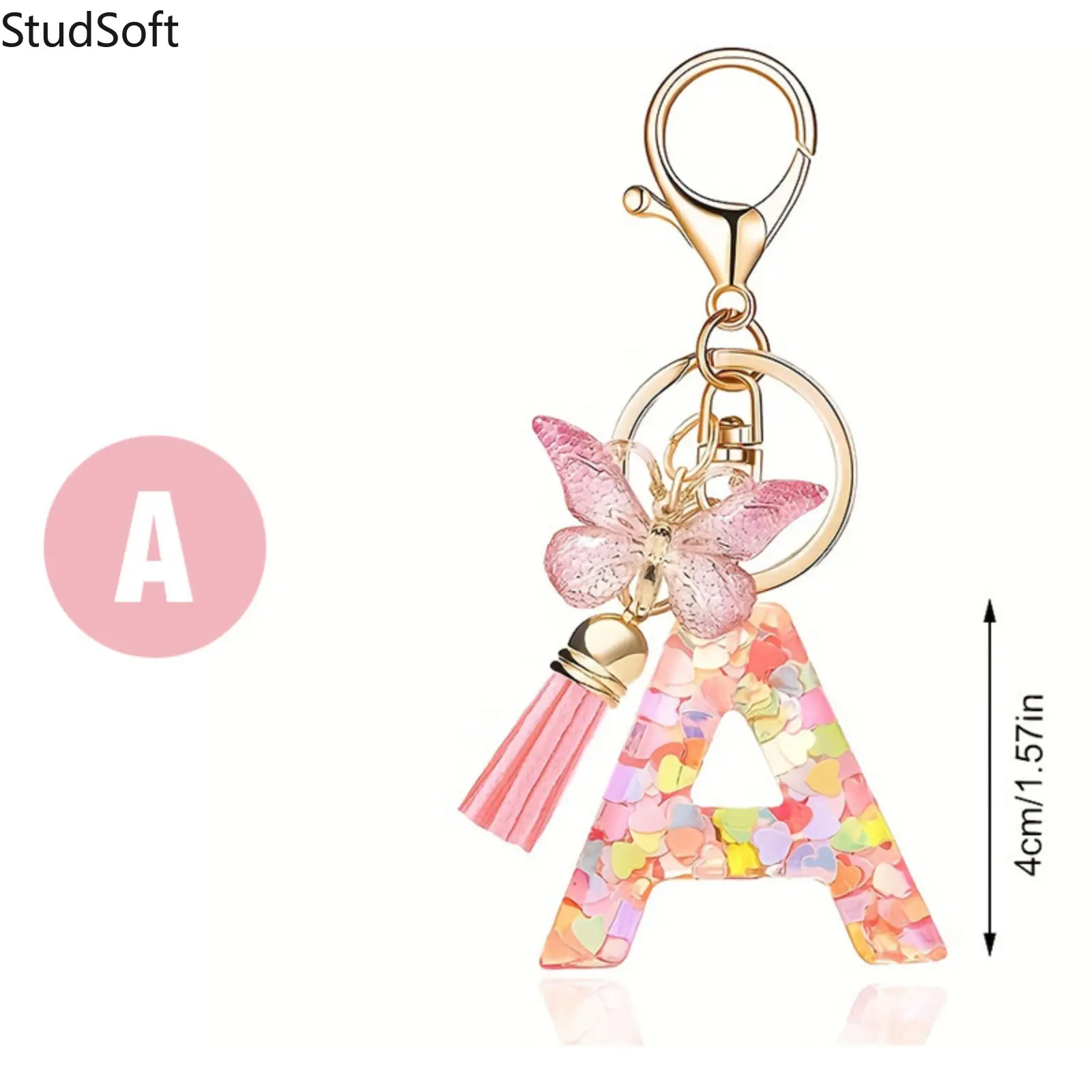 2026 Trendy Cute Car Keychain, Pink 26-Letter Initial Key Ring with Heart Sequin, Butterfly Tassel, Bag Accessory Decorative Pendant Gift for Women, Trendy Cute Keychain