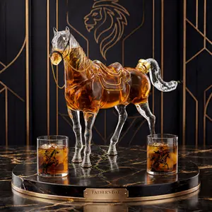 Father's Day Gift, Kollea Horse Shaped Whiskey Decanter Set with 2 9.8oz Cowboy Bottles, 67oz Decanter, Western Cowboy Design, Premium Artisan Glassware, Ideal for Home Bar, New Year Gift for Him, Husband, Boyfriend, Brother, Anniversary Classic