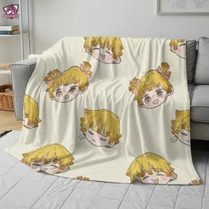 Demon Slayer Zenitsu Chibi Pattern Blanket - Multiple Sizes Anime-Inspired Throw, Perfect Gift for Kimetsu no Yaiba Fans 251110