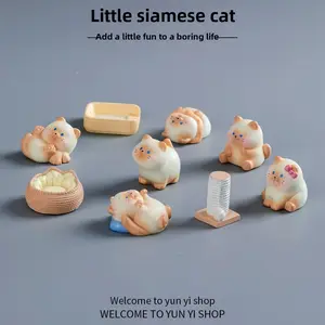 2026 New Mini Siamese Cat Figurine, cute tiny kitten resin decor. Perfect for computer monitor, car dashboard and micro landscape decoration. Lovely home ornament and great gift for pet lovers.