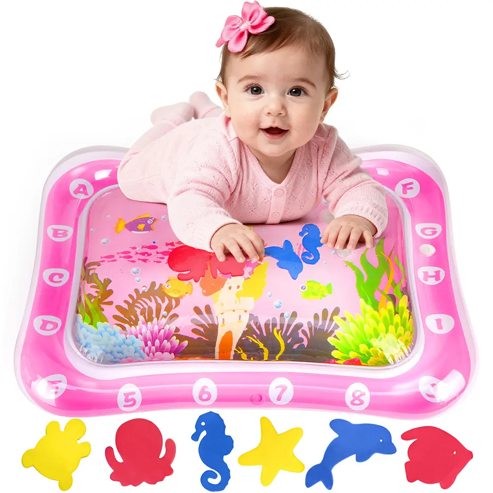 Inflatable Dolphin Water Play Mat for Infants - Colorful Underwater Scene with Floating Toys, Sensory Development & Movement Encouragement, Ideal Christmas Gift for Toddlers Boys Girls