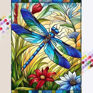 1 set of DIY diamond painting kit, 5D diamond art kit, DIY decoration dragonfly, flower, colorful. Mosaic, diamond art, DIY art home decor. Wall Art Painting
