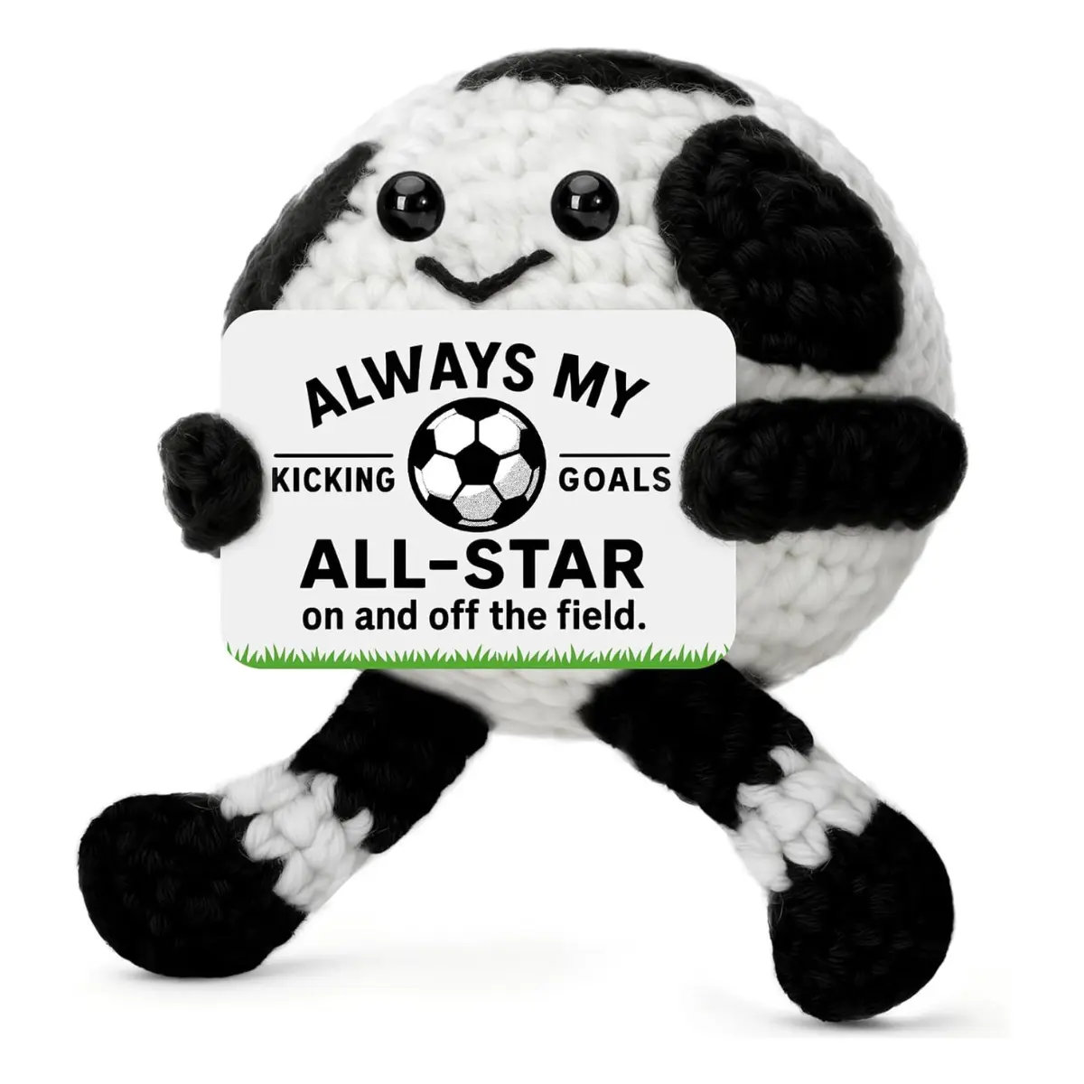Mini Crochet Soccer Ball Plush, Funny Soccer Gifts with Positive Message Card