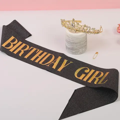 2pcs Glitter Birthday Letter Shoulder Straps & Rhinestone Tiara Set Party Accessories