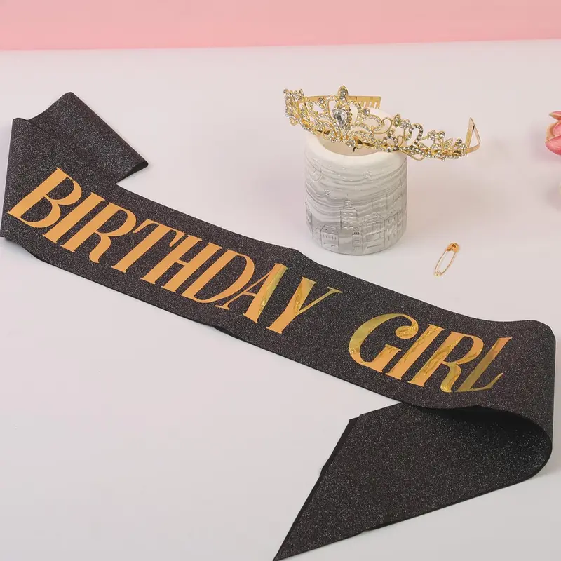 2pcs Glitter Birthday Letter Shoulder Straps & Rhinestone Tiara Set Party Accessories