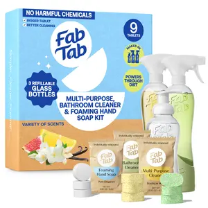 FABTAB - Natural All-Purpose Cleaner with Tablets - Multi-Purpose Cleaning Products - Plant-Based - No Harsh Chemicals - Home Starter Kit - Silicone